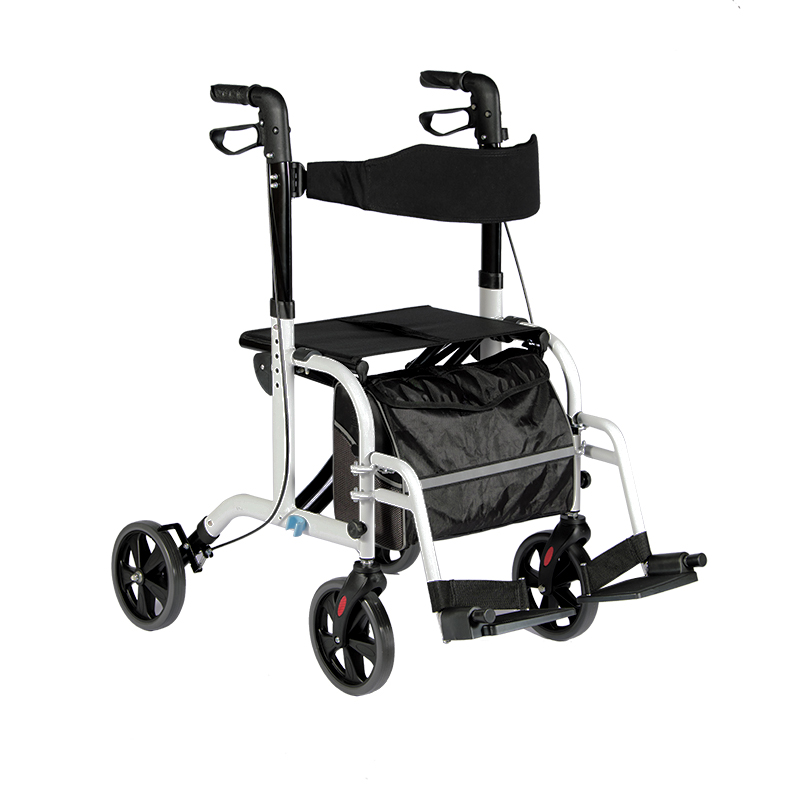 Rollator de mobilité de chaise de transport en aluminium 2 sur 1 Walker médical