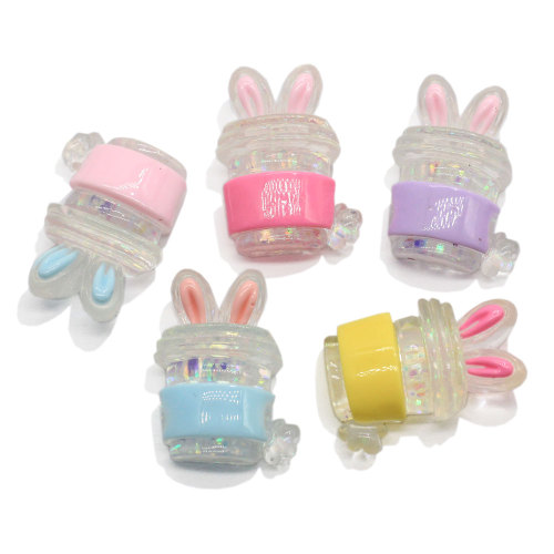 Kawaii Resin Animal Rabbit Ears Bottle Cup Flatback Cabochon Beads Pendants Necklace Jewelry Making for Home DIY Charms