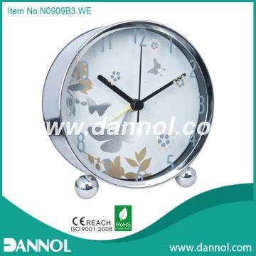 4\" Iron Decorative Table Alarm Clock with Butterfly Pattern