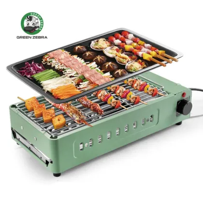 Green Smokeless Portable Electric BBQ Pan: Non-Stick Indoor Grilling Korean Grills