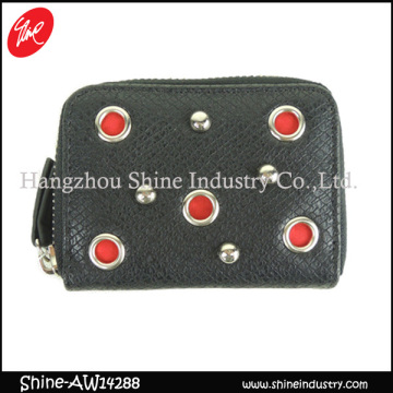fashion wallet/studded coin purse/punching women zipper moneybag