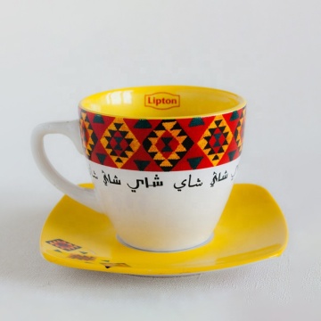 Customized Logo Espresso Tea Cups and Saucers Set - Ceramic Cup with Saucer
