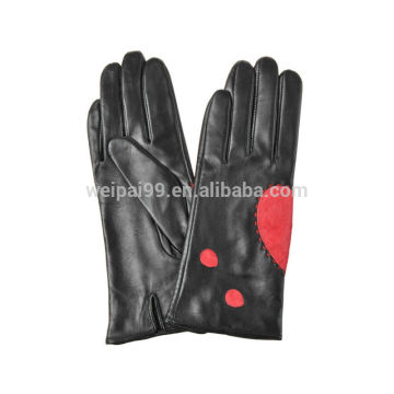 Fashion lovely design heart shape sheepskin girls leather gloves cute love SL-EW138