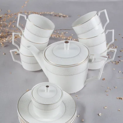 Royal Classic Ceramic Tea Set - Porcelain White with Gold Rim