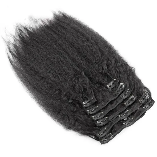 Wholesale Afro Kinky Straight Clip Ins Hair Extensions 100% Virgin Human Hair, Clip In 7PCS Per Set Full Head For Black Women