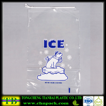 10lbs plastic ldpe ice bag with drawstring