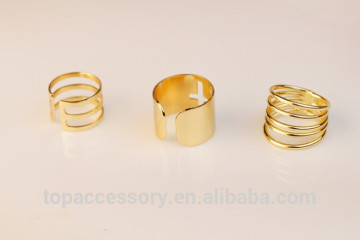 TR6930-17 Europe and the exaggerated personality hollow cross striped metal joint three piece gold ring
