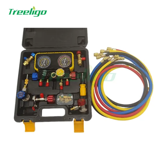 Automotive Commercial Universal Four-Way Aluminum Valve Meter Set for R22/R32/R134a/R410A