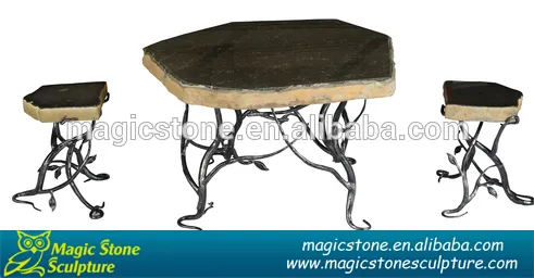 stone top wrought iron garden table and chairs for landscaping