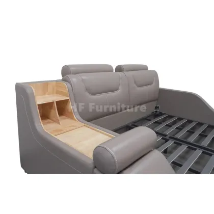 Luxury Leather Smart Bed with Massage - Grey Double Bed Frame