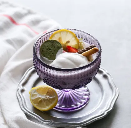 Vintage sunflower Pattern Embossed ice cream glass bowl