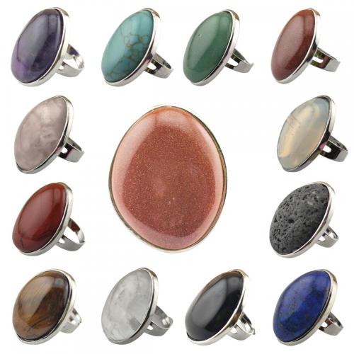 Gemstone Oval Shape Ring Natural Stone Crystal Irregular 25x30MM Quartz Stackable Fashion Ring Handmade Vintage Charm Rings