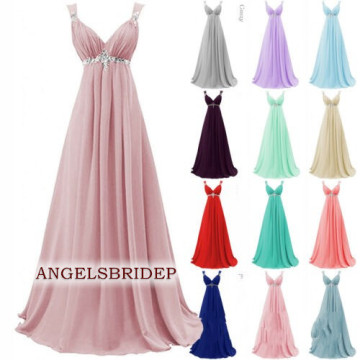 ANGELSBRIDEP A-Line Long Bridesmaid Dresses Chiffon Fashion Strap Applique Vestido da dama de honra Formal Party Gowns