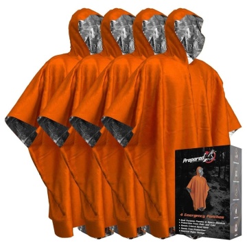 Johold Orange Emergency Raincoat with Stuff Sack and Survival Whistle for Camping or Hiking