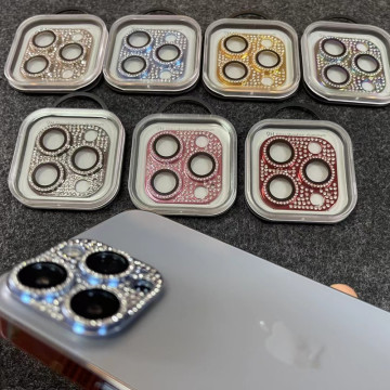 Luxury Bling Diamond Metal Rear Camera Lens Screen Protector for iPhone 15/14/13/12 Pro Max