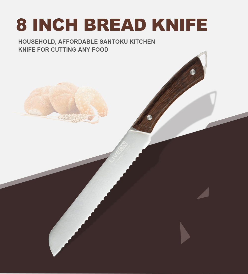 8 INCH BREAD KNIFE with WOOD HANDLE