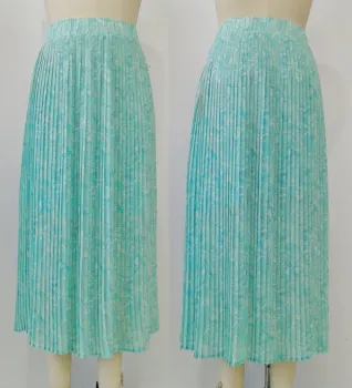 Woven Blue Flowers Print Chiffon Pleated Skirt
