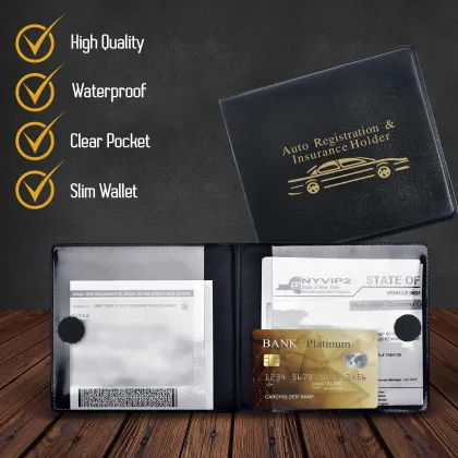 Custom Logo Design Waterproof PU Leather Car Registration and Insurance Holder