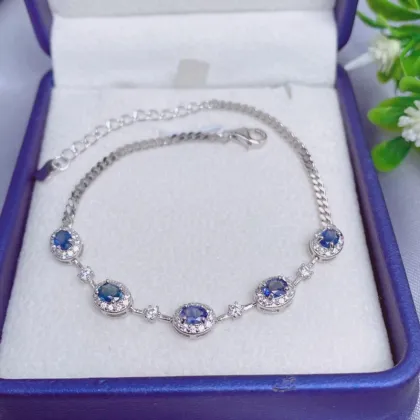 S925 Silver Inlaid Simple Natural Sapphire Bracelets