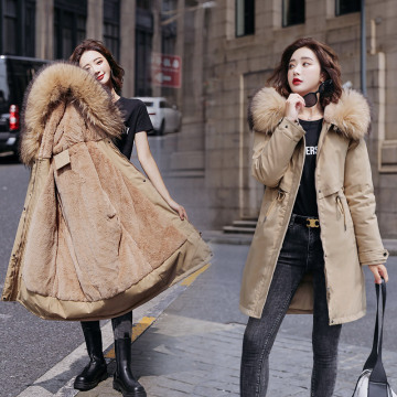 Winter Women fleece inside parkas plus size thick warm mid-Long Hooded parkas Jackets fur inside female slim padding parkas