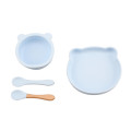 Bear-shaped Blue Silicone Baby Bowl Set with Spoon