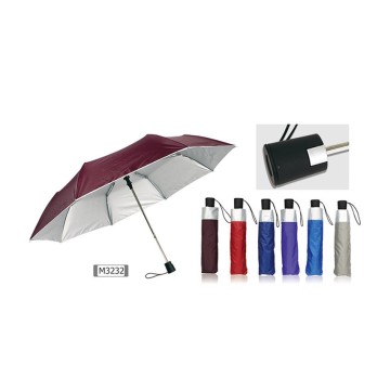 THREE FOLD MANUAL OPEN SILVER POLYESTER UMBRELLA