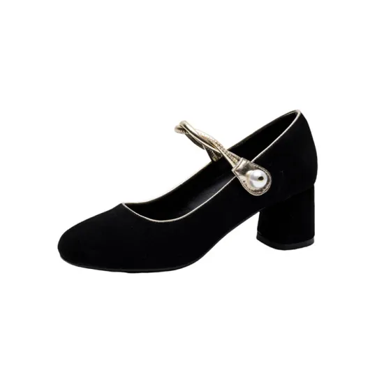 Chunky Heel Mary Jane Shoes Ankle Strap Low