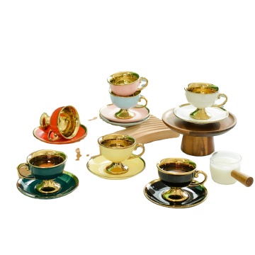 Factory Wholesale Ceramic Coffee Tea Cup Set with Gold Trim