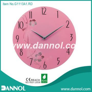 13\" Decorative Glass Wall Clock with Elegent Flower Pattern,Pink