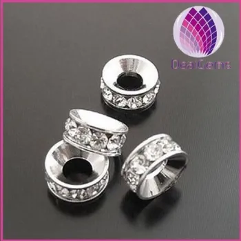 Round Rondelle silver plated 10mm Rhinestone Spacer Beads for Jewellery DIY Making