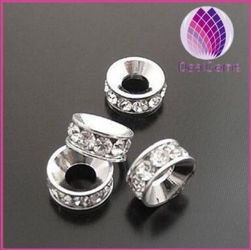 Round Rondelle silver plated 10mm Rhinestone Spacer Beads for Jewellery DIY Making