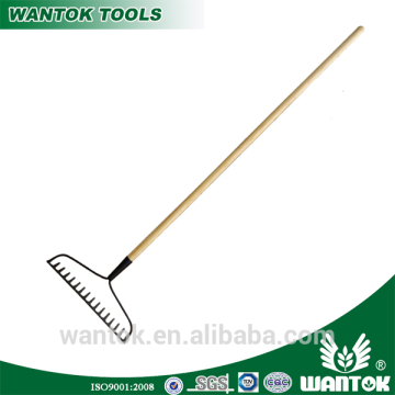 Garden Rake with Long Wooden Handle