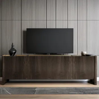 Solid Wood Storage TV Cabinet - 4-Door Fluted Sideboard for Living Room