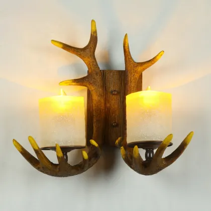 Vintage Indian Antler Wall Lamps: Resin Deer and Antler Lighting for Home Decor