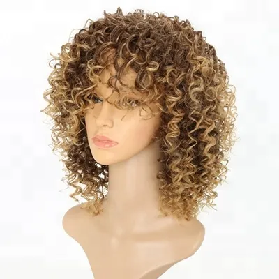 Front Synthetic Wig Straight Heat Resistant None Lace Machine Made Wig Elastic Lace Blonde Afro Kinky Wig Top Quality Fashion