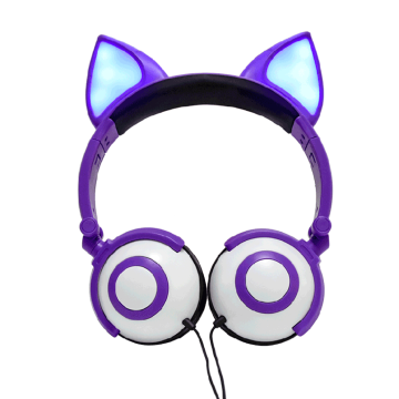 LED가있는 Anime Fox Ear 헤드폰 이어폰