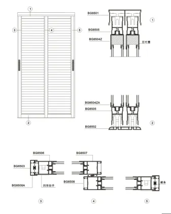 Aluminium profiles 85mm type B louver wardrobe door