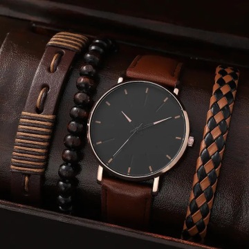 Yiwu Fashion Quartz Watch Gift Set with Beaded Braided Bracelet for Men