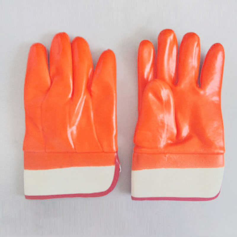Fluorescent orange cold resisitant gloves pvc coated