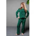 Conjunto de pijama sólido verde de lã macio