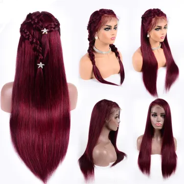 Color 99J Red Burgundy Lace Front Wig 100% Human Hair Wigs Straight Lace Indian Remy cheveux indiens  Human Hair Wigs