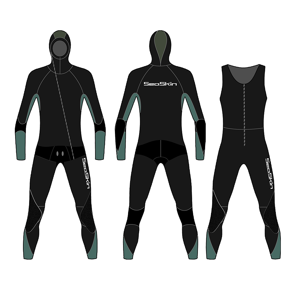 Seaskin 7mm med huvtranspolned zip long john jacka 2st. Set kvinnor spearfishing wetsuits