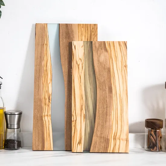 Set of 2 Natural Olive Wood Handcrafted Serving and Cutting Boards with Resin Inlay