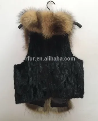 YR976 Genuine Raccoon and Mink Fur Patchwork Fur Vest Cropped Fur Vest