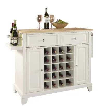 White Kitchen Island Bar With 20 Bottles Wine Storage Racks