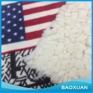 100%Polyester FDY lustring printed the American flag Super-soft velvet bonded fabric with raw white sherpa for blanket