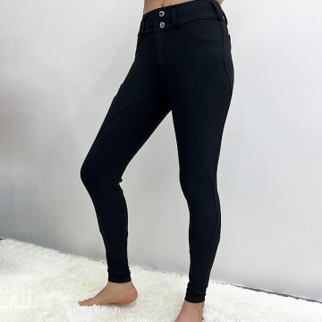 Black Zipper Horse Riding Leggings With Pocket