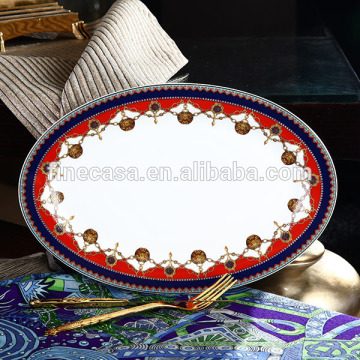 12 Inches Luxury Fine Bone China Oval Plate Dish of Grand Banquet