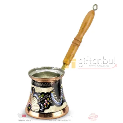 Turkish Copper Coffee Pot Handmade Traditional Design Engraved Wood Handle With Inlays Ottoman Arabic Coffee Espresso Pots