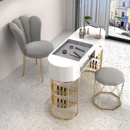 Gold Special Nail Shop Set: Luxury Single and Double Nail Tables
